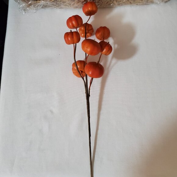 11” Orange Pumpkin Stems / Branches – Set of (3); (9) Pumpkins Per Branch - Picture 7 of 9